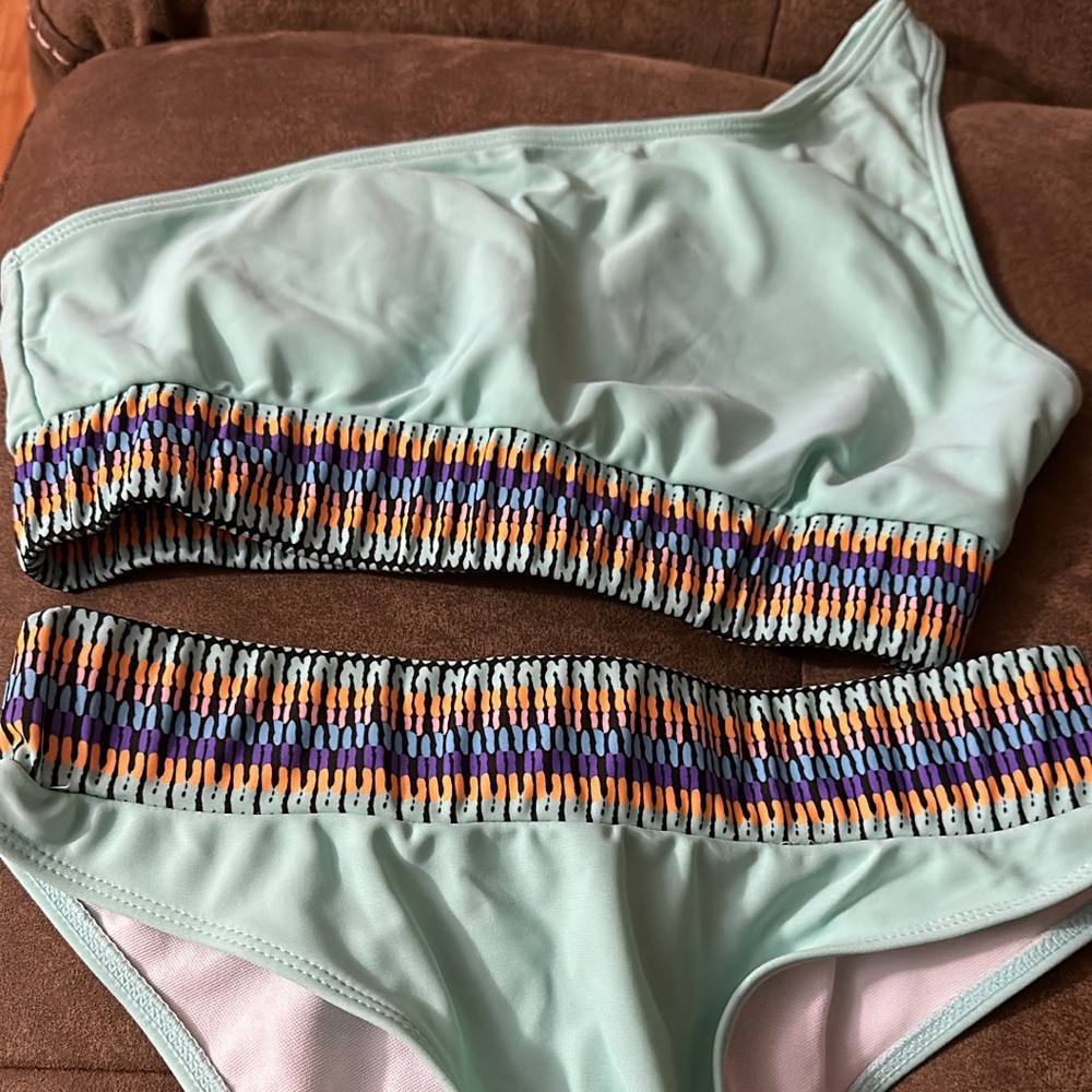Mint green two piece bathing suit
